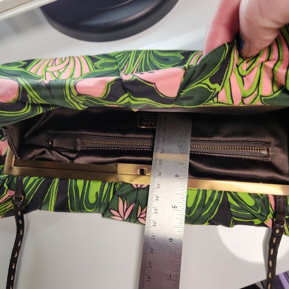 Rare Vintage Prada Medium Clutch in Pink Tulip Green Floral Silk Fabric - Picture 12 of 16